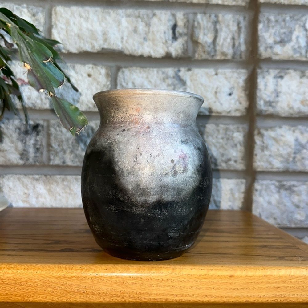 Handmade Pottery Vase Artist Signed Space Gray Ivory Rust Lavender Tan